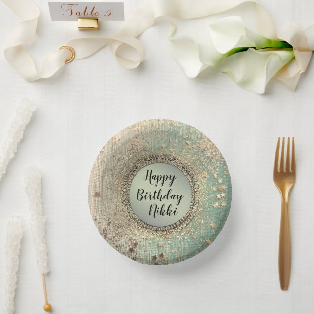 Glittery Stardust on Green Teal Paper Paper Plate (Wedding)