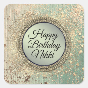 Glittery Stardust on Green Teal    Square Sticker