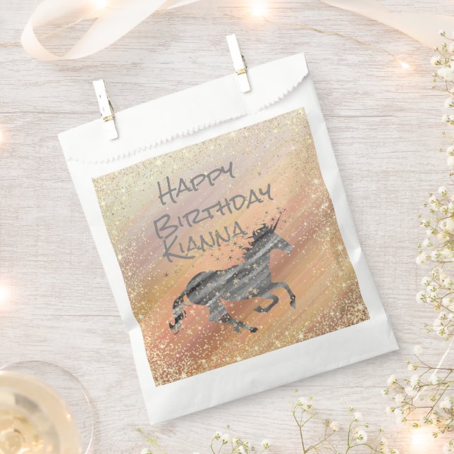 Glittery Starry Unicorn Birthday Personalized Favour Bag (Clipped)