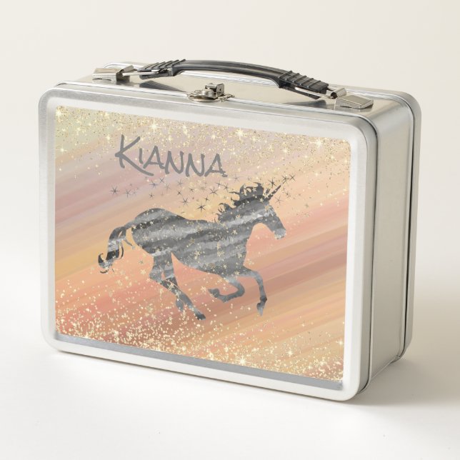 Glittery Starry Unicorn     Metal Lunch Box (Front)