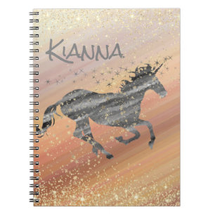 Glittery Starry Unicorn Personalized Notebook