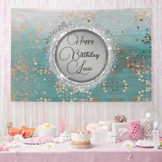 Glittery Stars on Blue Personalized Birthday Banner