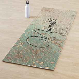  Glittery Stars on Sea Green Namaste Personalized Yoga Mat