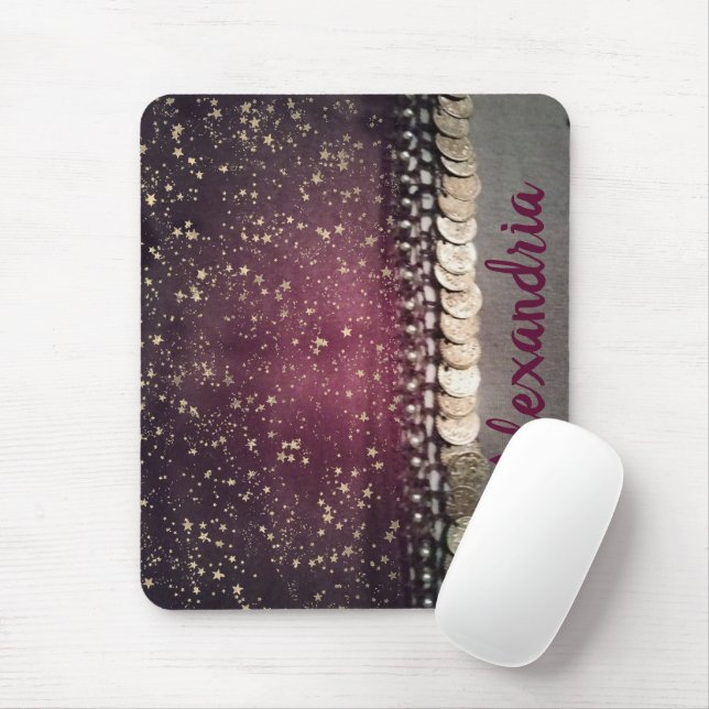 Glittery Stars Purple Gold Coins Personalized     Mouse Pad (With Mouse)