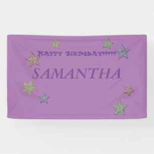 Glittery Stars Purple Text Happy Birthday Banner