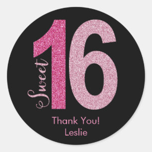 Glittery Sweet 16 Anniversaire Favor Stickers