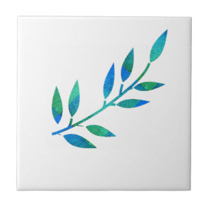 Glittery Teal Blue Leaf Gift Decor Party Favor Tile