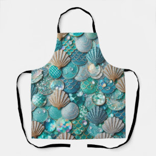 Glittery Teal Mermaid Tail Scales Print  Apron