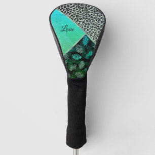 Glittery Teal Tropical Leopard Print   Golf Head Cover