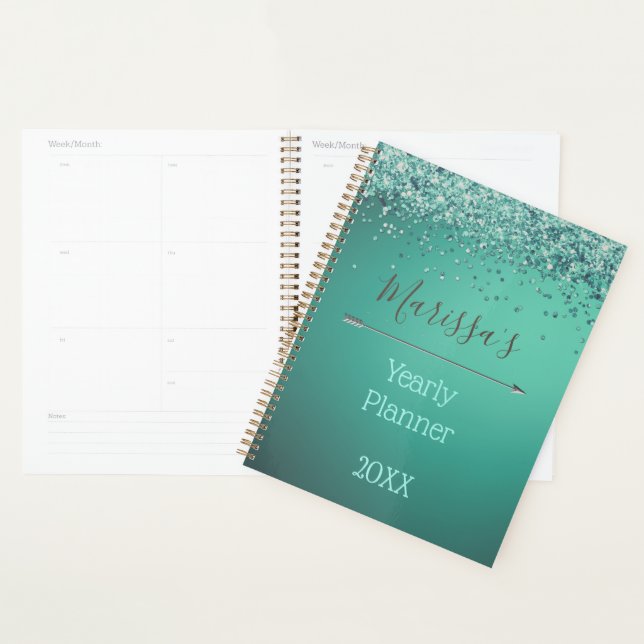 Glittery Turquiose  Yearly Planner Personalized (Display)