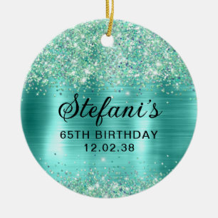 Glittery Turquoise Foil 65th Birthday Ceramic Ornament