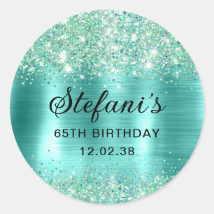 Glittery Turquoise Foil 65th Birthday  Classic Round Sticker