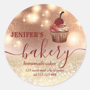 Glittery vintage cupcake chef script bakery classic round sticker
