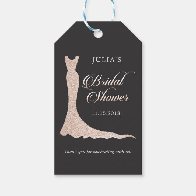 Glittery wedding dress gift tags (Front)