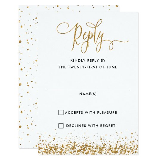 Glittery Wedding RSVP Card in Faux Gold Glitter