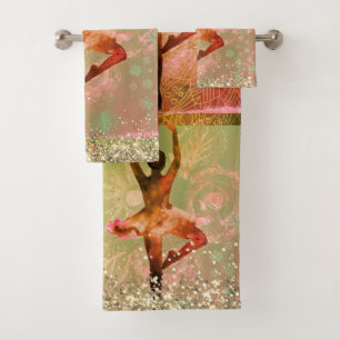 Glittery Whimsical Watercolor Ballerina Bath Towel Set