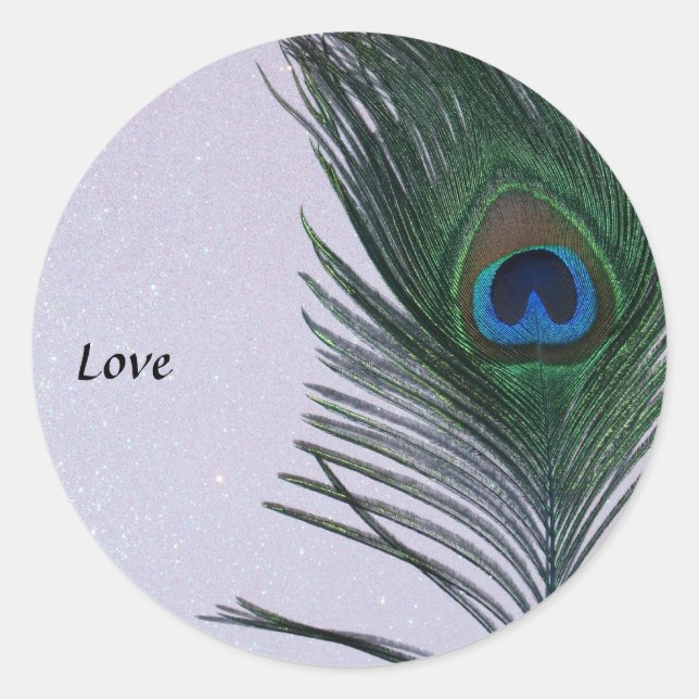 Glittery White Peacock Feather Still Life Classic Round Sticker (Front)