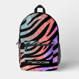 Glittery Zebra Pattern Printed Backpack