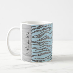 Glittery Zebra Print on Blue Personalized Coffee Mug