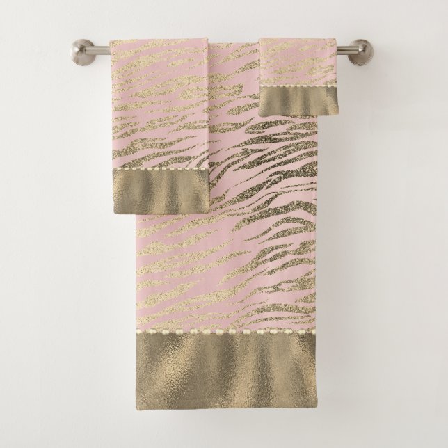 Glittery Zebra Print on Pink Blush  Bath Towel Set (Insitu)