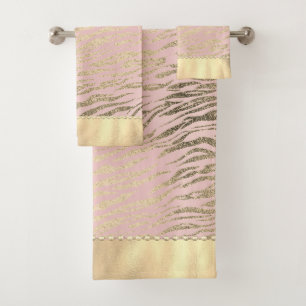 Glittery Zebra Print on Pink Blush Bath Towel Set