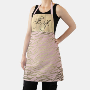 Glittery Zebra Print on Pink Blush Personalized Apron