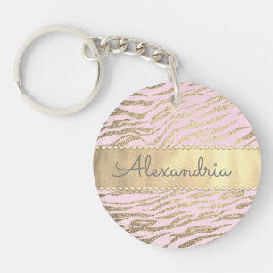 Glittery Zebra Print on Pink Blush Personalized Keychain
