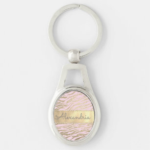 Glittery Zebra Print on Pink Blush Personalized Keychain