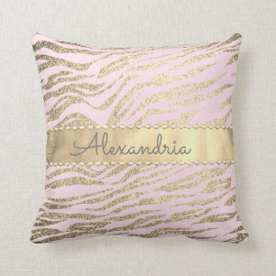 Glittery Zebra Print on Pink Blush  Throw Pillow