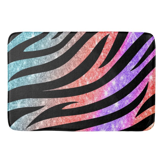 Glittery Zebra Stripes Pattern Bath Mat (Front)