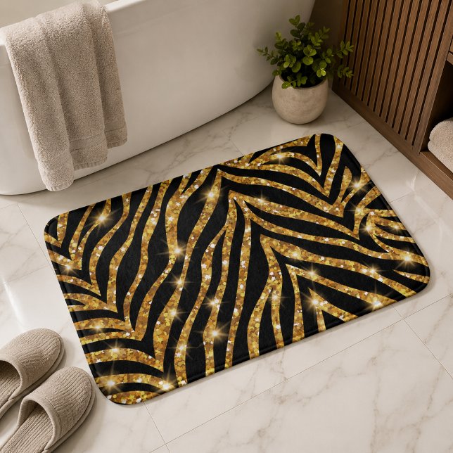 Glittery Zebra Stripes Pattern Bath Mat (Creator Uploaded)