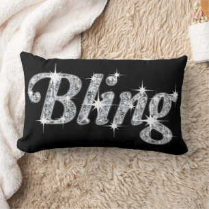 Glitz and Glam Faux Diamond 'Bling' Design Black Lumbar Pillow