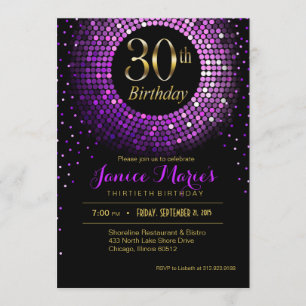 Glitz Bling Confetti 30th Birthday purple gold Invitation