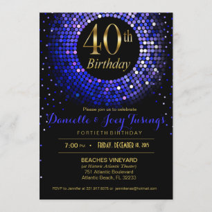 Glitz Bling Confetti 40th Birthday   cobalt blue Invitation
