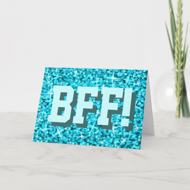 Glitz Blue 'BFF!' 'Happy Birthday' greetings card (Front)