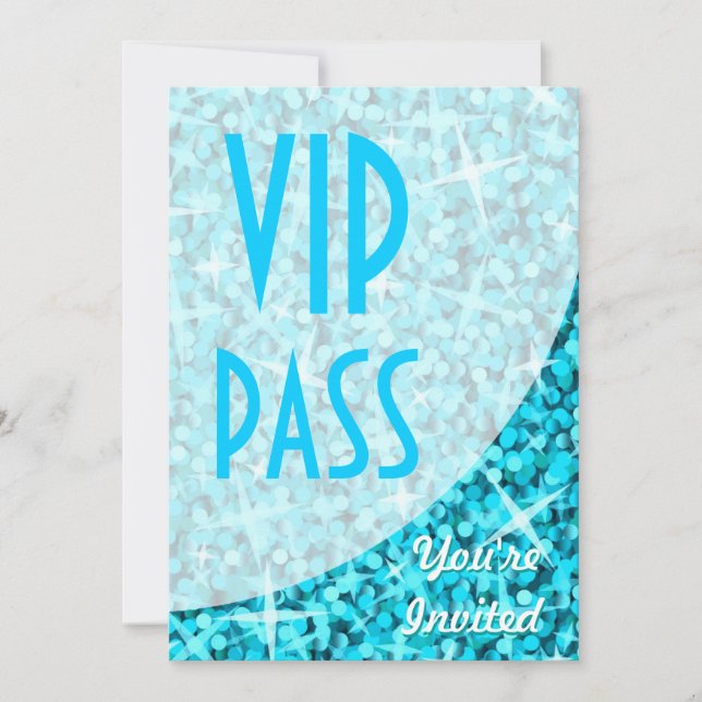 Glitz Blue curve "VIP Pass" invitation (Front)