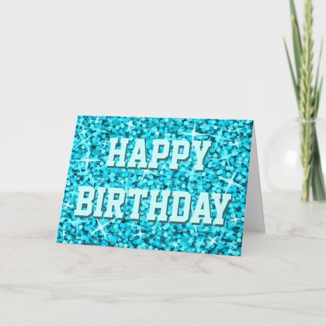 Glitz Blue 'Happy Birthday' front & inside text Card (Front)