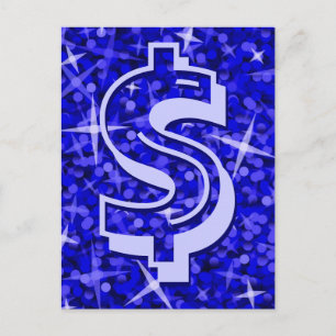 Glitz Dark Blue dollar '$' postcard