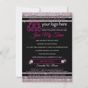 Glitz diamond pink Jewellery Join My Team Thank You Card