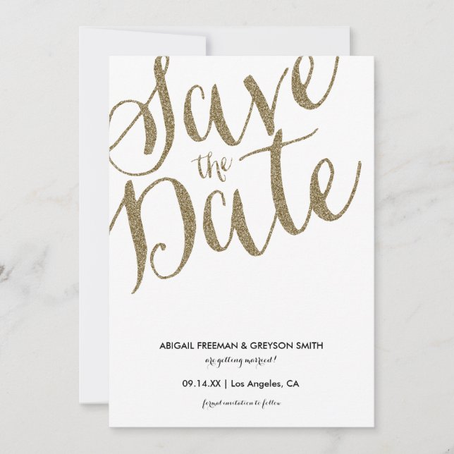 Glitz Faux Glitter Save The Date Announcement Card (Front)