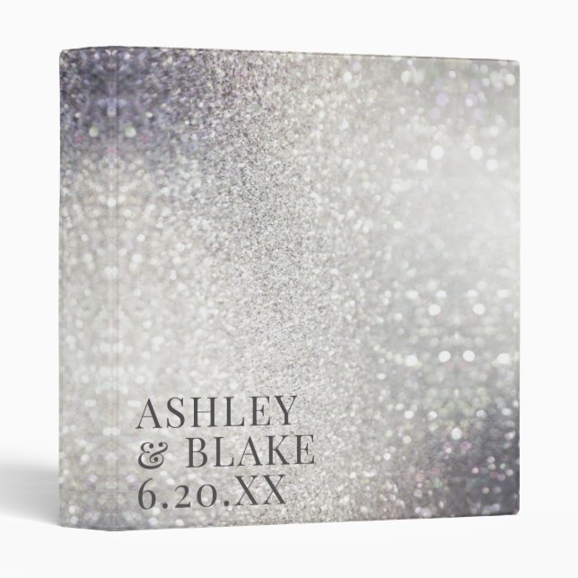 Glitz Glam Abstract Silver Glitter Wedding Planner Binder (Front/Spine)