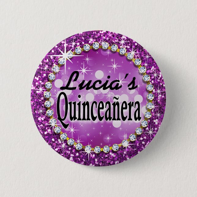 Glitz Glam Bling Quinceañera Celebration purple 2 Inch Round Button (Front)