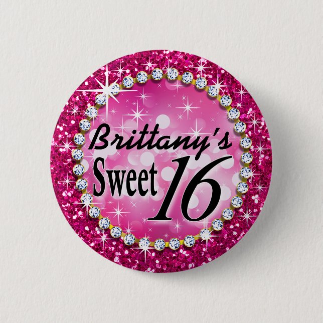 Glitz Glam Bling Sweet 16 Celebration fuschia 2 Inch Round Button (Front)