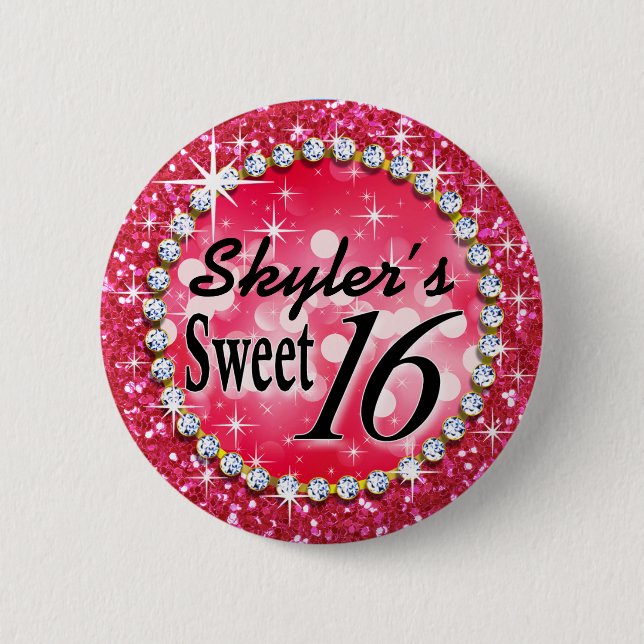 Glitz Glam Bling Sweet 16 Celebration hot pink 2 Inch Round Button (Front)