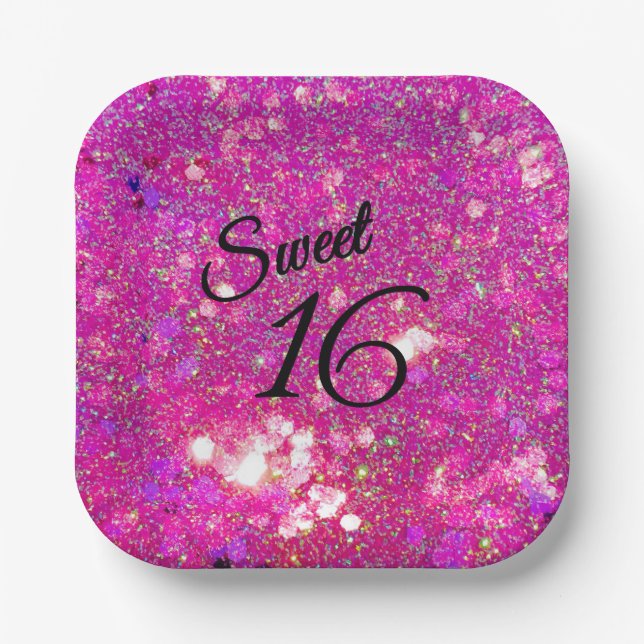 Glitz Glam Glitter Pink Sweet 16 Paper Plates! Paper Plate (Front)