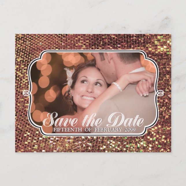 Glitz Glam Gold Save the Date Photo Postcard (Front)