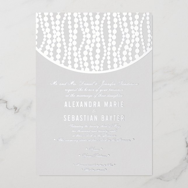 Glitz & Glam Modern Elegant Pearls Wedding Silver (Front)