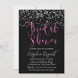 Glitz & Glam Pink and Black Bokeh Invitation