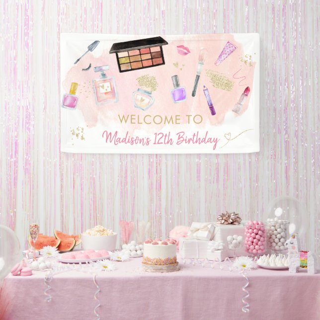 Glitz & Glam Pink Gold Spa Birthday Banner (Party)