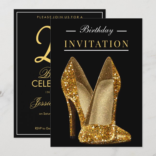 Glitz & Glamor Gold 25th Birthday Invitation (Front/Back)